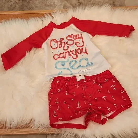 Cat & Jack Rashguard Swim Shirt and Trunks - 6-9M - Read details on size - Picture 1 of 8